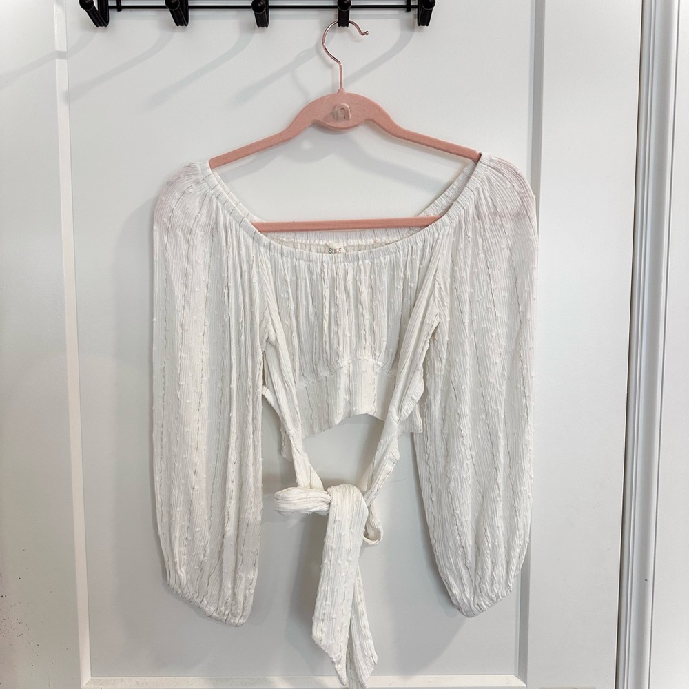 White Off-Shoulder Tie-Back Blouse